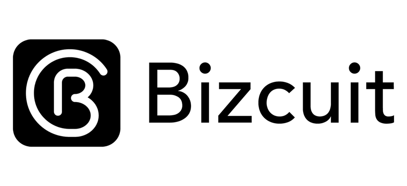 Bizcuit-Logo mit einem abgerundeten Quadrat-Symbol und schwarzem Schriftzug.