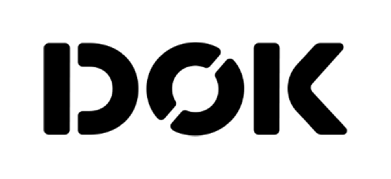 DOK Delft-Logo in fetter, abgerundeter schwarzer Schrift.